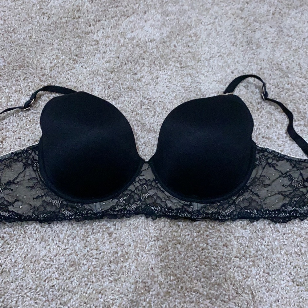 Heidi Klum lace trim smooth longline bra 34DD BLK